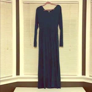 Peacock Teal Long Sleeve Casual Maxi Dress pockets